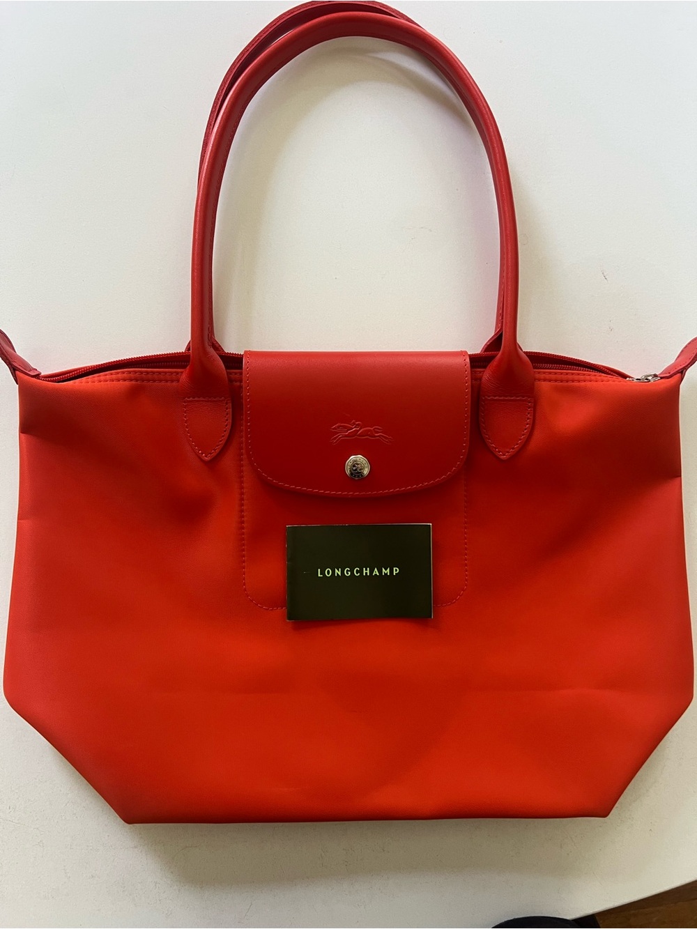 Longchamp Le Pliage 2605 Medium Shoulder Tote Red Orange Like New